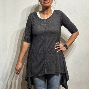 Urban Coco Heather Gray 3/4 Sleeve Hi-low Tunic Top Sz L